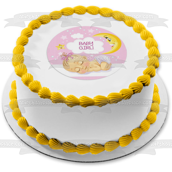 Baby Girl Sleeping Cartoon Baby Moon Stars Edible Cake Topper Image ABPID22011