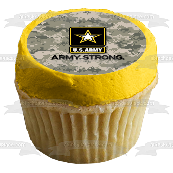 US Army Logo Our Love Isn't Just Strong It's Army Strong Camo Background Edible Cake Topper Image ABPID21805