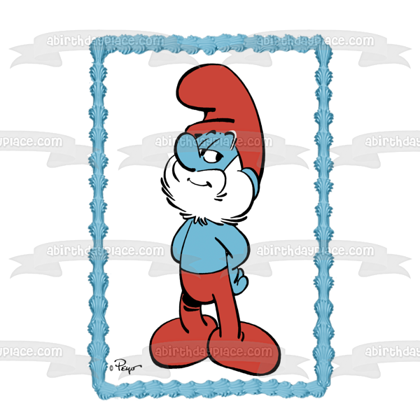 The Smurfs Papa Smurf Smiling Edible Cake Topper Image ABPID22029