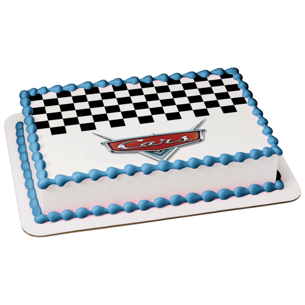 Cars Emblem Checkerboard Background Edible Cake Topper Image ABPID21813