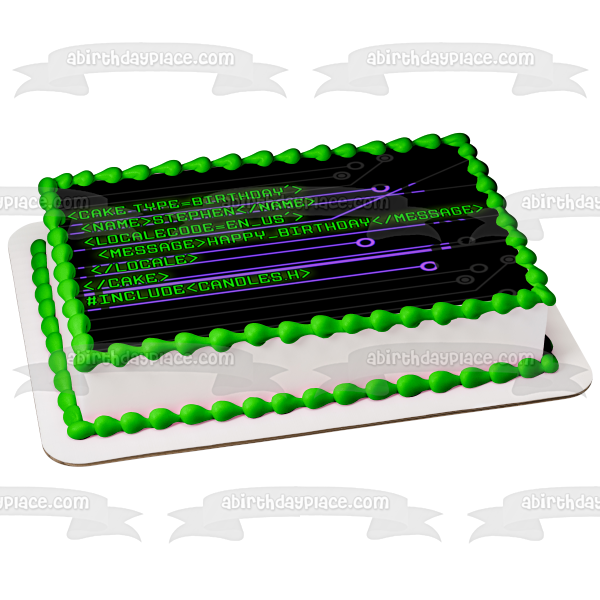 Computer Code Happy Birthday Edible Cake Topper Image ABPID54090