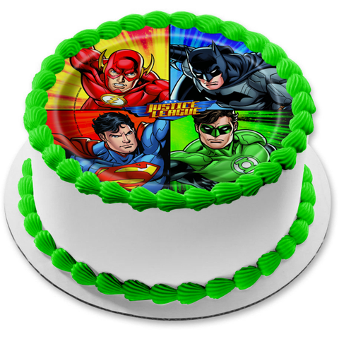 Justice League Logo the Flash Batman Superman Green Lantern Edible Cake Topper Image ABPID21822