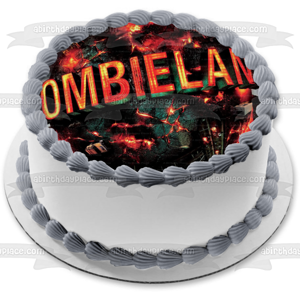 Zombie Land Logo Exploding Fiery Planet Edible Cake Topper Image ABPID21829