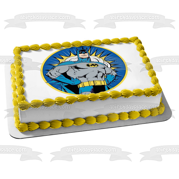 DC Comics Batman Yellow and Blue Background Edible Cake Topper Image ABPID21861