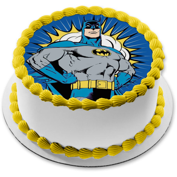 DC Comics Batman Yellow and Blue Background Edible Cake Topper Image ABPID21861