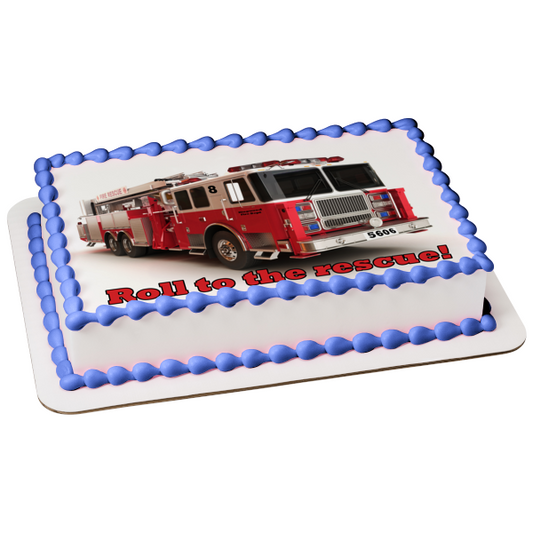 Vehículo de emergencia Camión de bomberos Roll to the Rescue Imagen comestible para decoración de tarta ABPID21873 