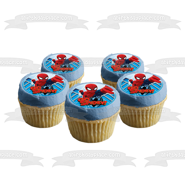 Marvel Spider-Man Jumping Go Spidey Blue Background Edible Cake Topper Image ABPID21883