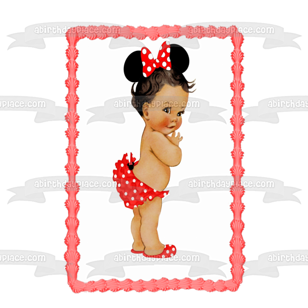 Cartoon Baby Girl Red and White Polka Dots Edible Cake Topper Image ABPID22108