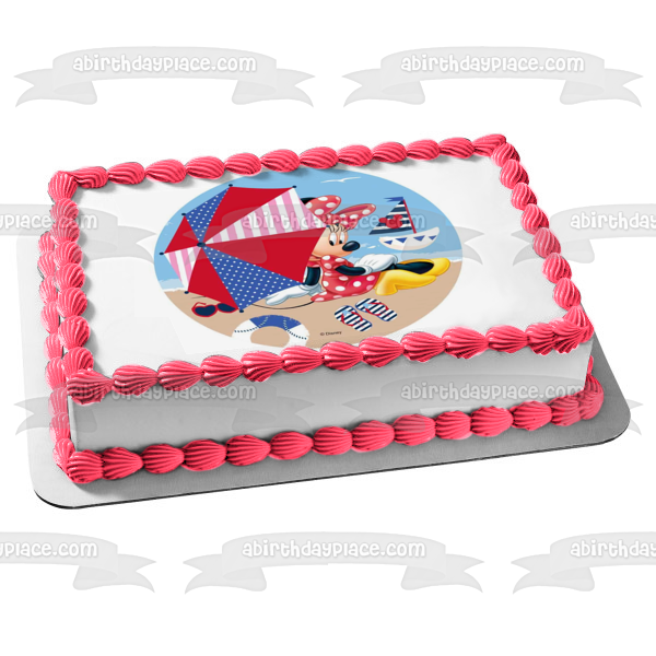 Disney Minnie Mouse Beach Sailboat Sunglasses Umbrella Edible Cake Topper Image ABPID21905