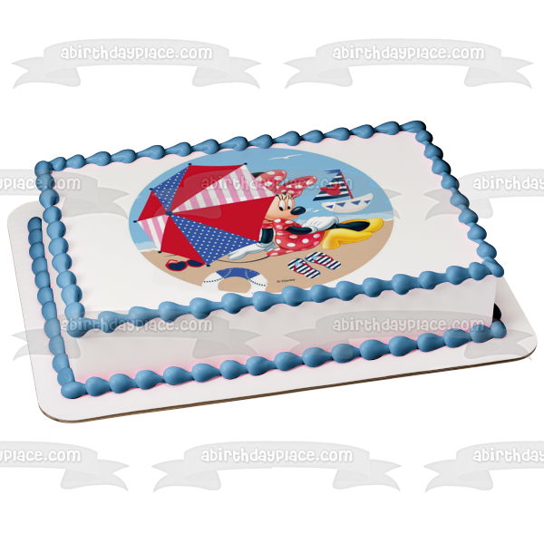 Disney Minnie Mouse Beach Sailboat Sunglasses Umbrella Edible Cake Topper Image ABPID21905