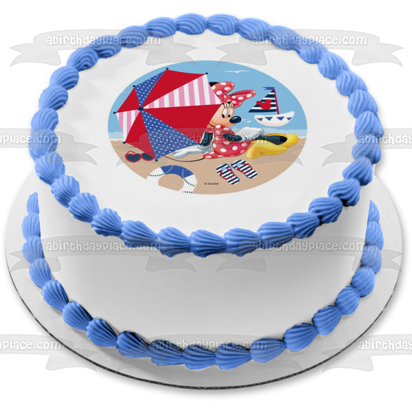 Disney Minnie Mouse Beach Sailboat Sunglasses Umbrella Edible Cake Topper Image ABPID21905