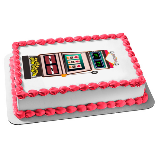 Casino Slot Machine Gold Coins Edible Cake Topper Image ABPID21917