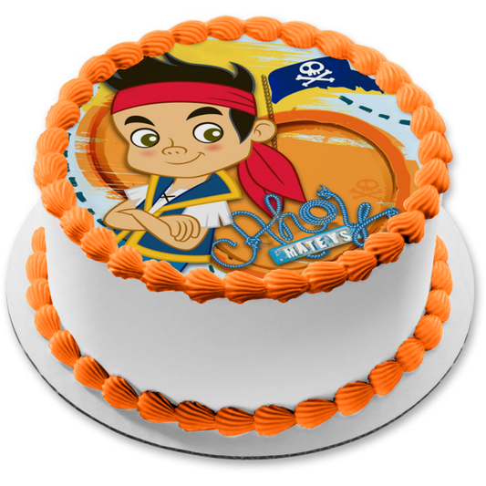 Jake and the Never Land Pirates Ahoy Mateys Pirate Skull Flag Edible Cake Topper Image ABPID21937