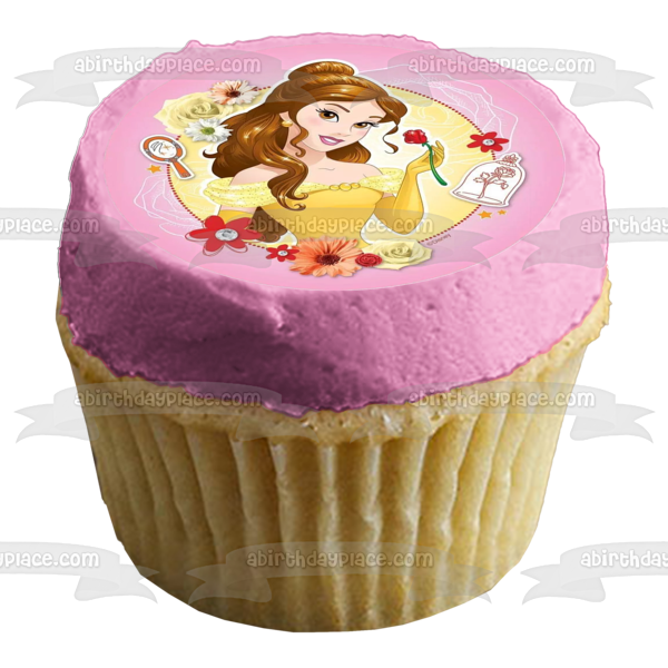 Disney Princess Beauty and the Beast Belle Rose Mirror Flowers Edible Cake Topper Image ABPID22157