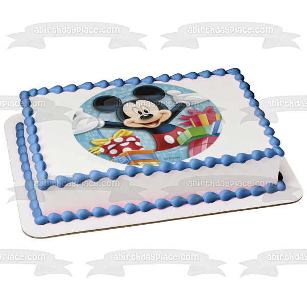 Disney Mickey Mouse Happy Birthday Presents Edible Cake Topper Image ABPID21960