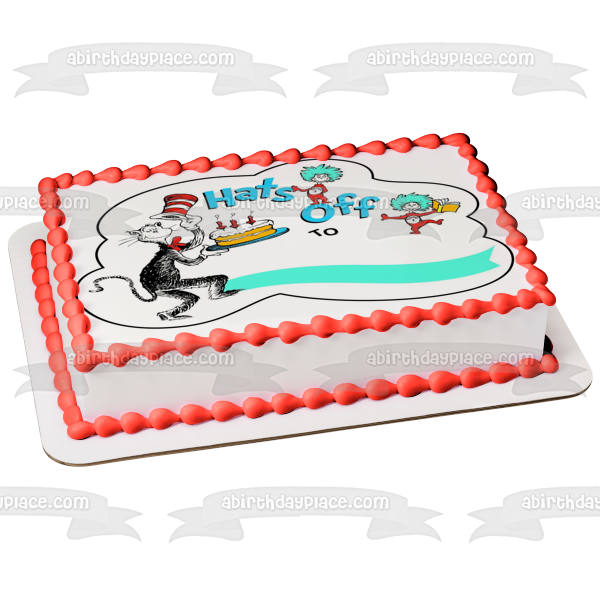 Dr. Seuss The Cat in the Hat Hats Off to Happy Birthday Thing 1 Thing 2 Birthday Cake Edible Cake Topper Image ABPID22312