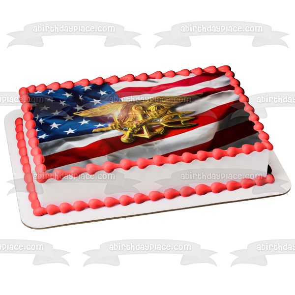 United States Military Navy Seal American Flag Edible Cake Topper Image ABPID22332