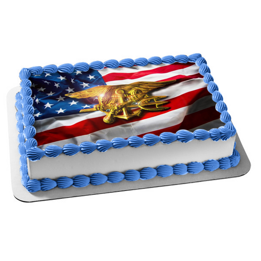 United States Military Navy Seal American Flag Edible Cake Topper Image ABPID22332