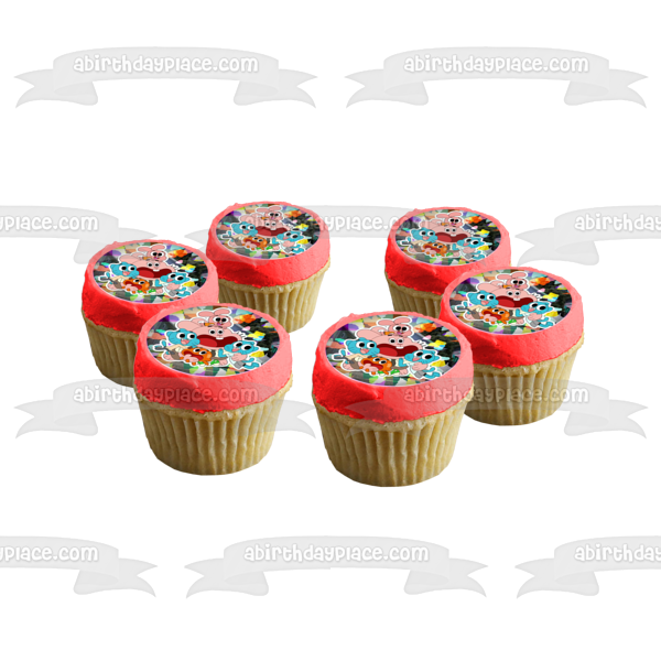 The Amazing World of Gumball Darwin Anais Richard Nicole Colorful Background Edible Cake Topper Image ABPID21978