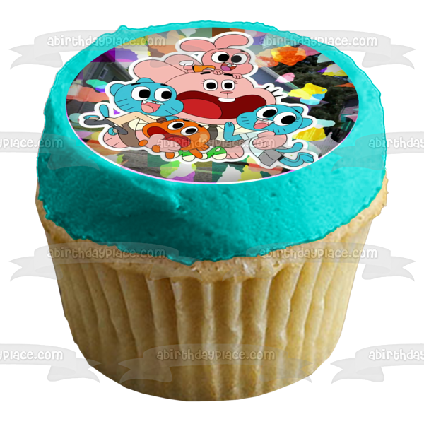 The Amazing World of Gumball Darwin Anais Richard Nicole Colorful Background Edible Cake Topper Image ABPID21978