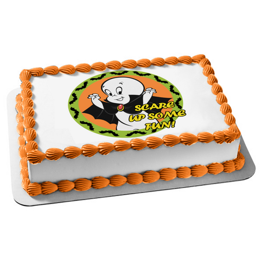 Casper asusta a algunos divertidos murciélagos del cabo de Halloween Imagen de decoración comestible para tarta ABPID22355 