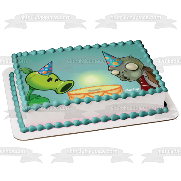 Plants Vs Zombies Peashooter Zombie Happy Birthday Party Hats Cake Edible Cake Topper Image ABPID22369