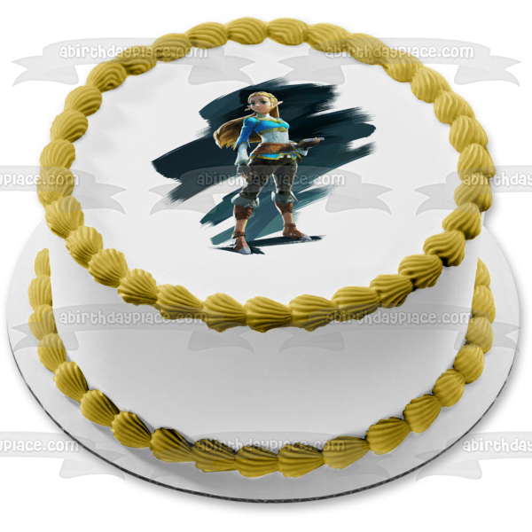 The Legend of Zelda Breath of the Wild Zelda Black Brush Stroke Background Edible Cake Topper Image ABPID22373