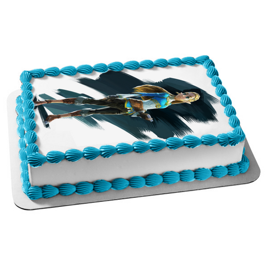The Legend of Zelda Breath of the Wild Zelda Black Brush Stroke Background Edible Cake Topper Image ABPID22373