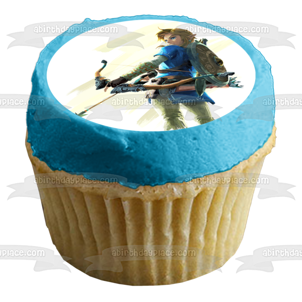 Legends of Zelda Breath of the Wild Link Bow and Arrow Edible Cake Topper Image ABPID22509