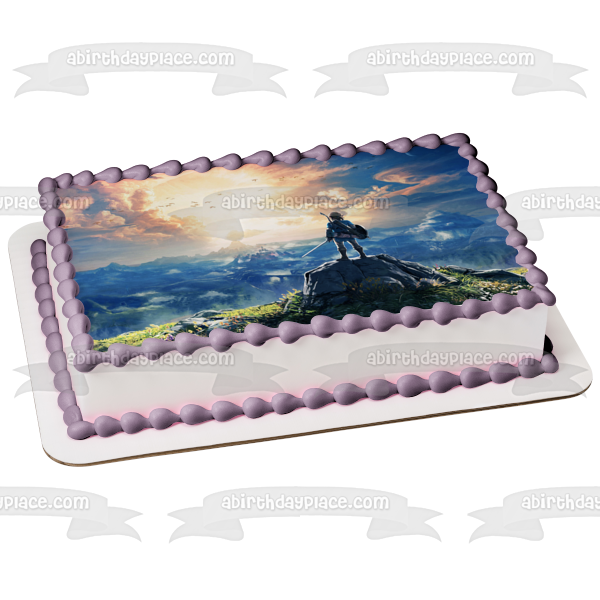 Legends of Zelda Breath of the Wild Link on Top of a Mountain Edible Cake Topper Image ABPID22515