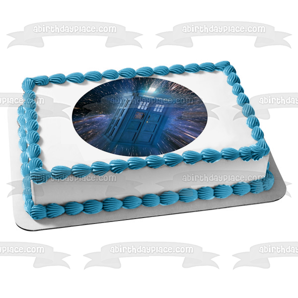 Doctor Who Tardis Time Traveling Machine Outer Space Edible Cake Topper Image ABPID24310