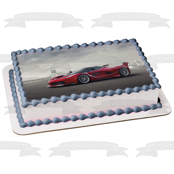 Red Race Car #10 Grey Sky Background Edible Cake Topper Image ABPID24336