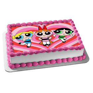 Power Puff Girls Blossom Bubbles Buttercup Hearts Background Edible Cake Topper Image ABPID24140