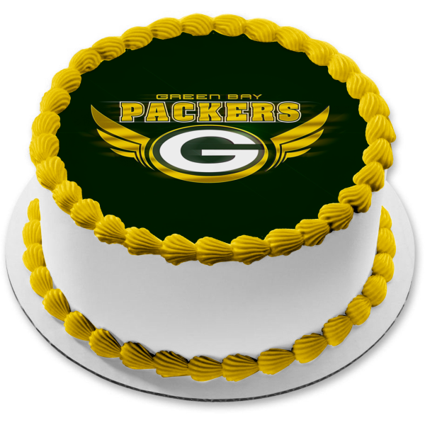 NFL Green Bay Packers Logo Wings Green Background National Football League Edible Cake Topper Image ABPID24389