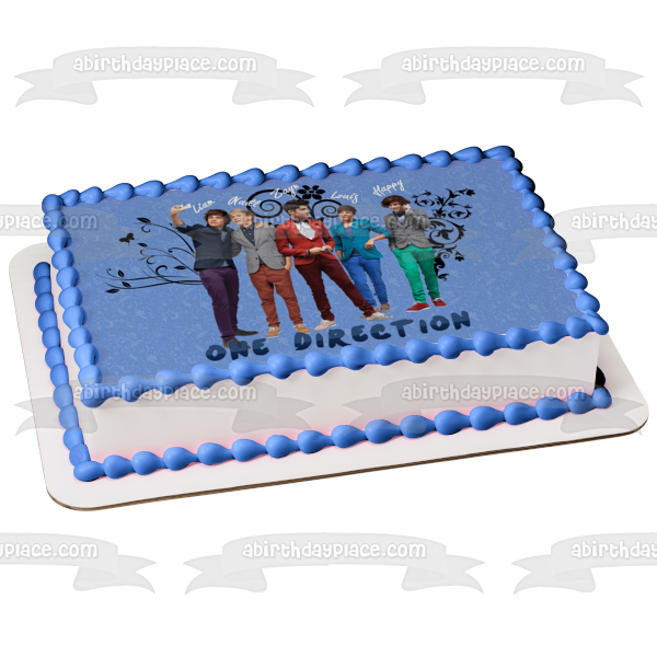 One Direction Louis Zayn Niall Liam Harry Blue Background Edible Cake Topper Image ABPID24226