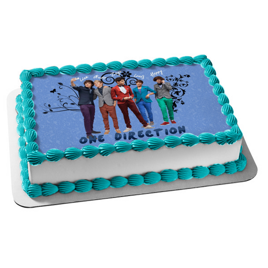 One Direction Louis Zayn Niall Liam Harry Blue Background Edible Cake Topper Image ABPID24226