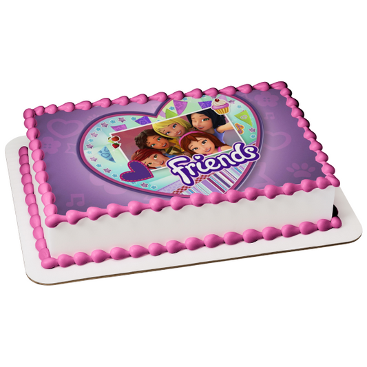 LEGO Friends Stephanie Mia Andrea Emma Olivia Girls Cupcake Strawberry Apple Heart Trophy Edible Cake Topper Image ABPID24247