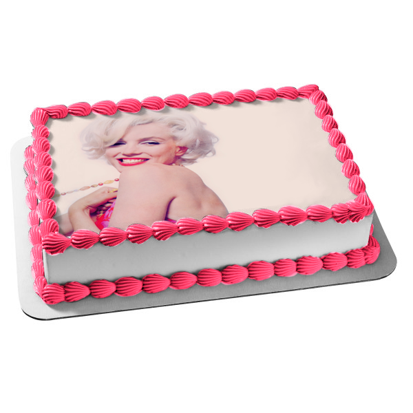 Marilyn Monroe Red Dress Pink Background Edible Cake Topper Image ABPID24290