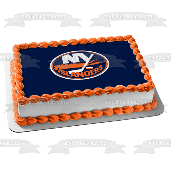 New York Islanders NHL Logo Blue Background Edible Cake Topper Image ABPID24467
