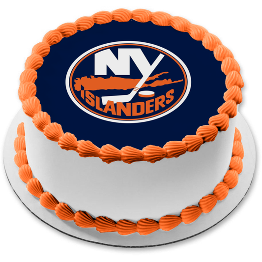 New York Islanders NHL Logo Blue Background Edible Cake Topper Image ABPID24467