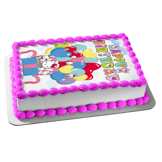 Hello Kitty and Friends Happy Birthday Balloons Present Charmmy Kitty Edible Cake Topper Image ABPID24297