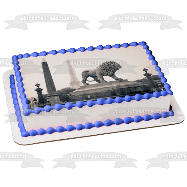 Paris Lion Statue Black and White Edible Cake Topper Image ABPID25017