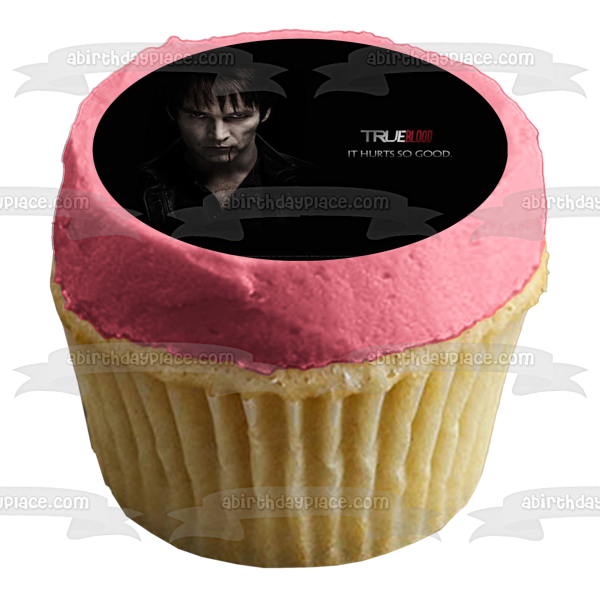 True Blood Bill Compton It Hurts so Good Black Background Edible Cake Topper Image ABPID27006