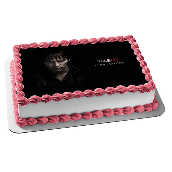 True Blood Bill Compton It Hurts so Good Black Background Edible Cake Topper Image ABPID27006