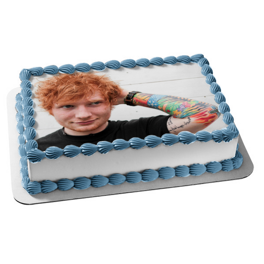 Ed Sheeran Smiling Tattoos Edible Cake Topper Image ABPID26866