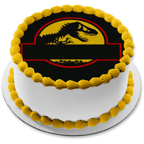 Jurassic Park Tyrannosaurus Rex Black Circle Edges Edible Cake Topper Image ABPID27312