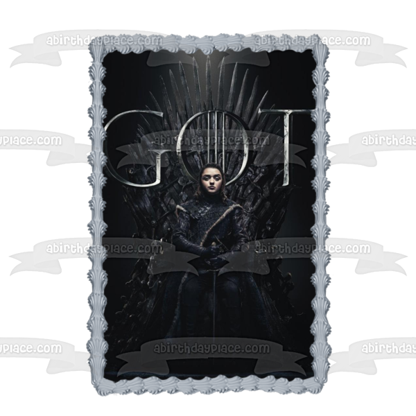 Game of Thrones Arya Stark Iron Throne Black Background Edible Cake Topper Image ABPID27342