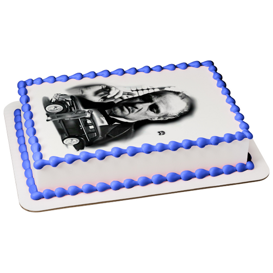 The Godfather Vito Corleone Car Black and White Edible Cake Topper Image ABPID27130