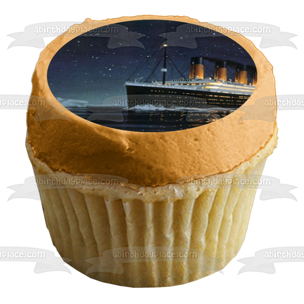 The Titanic Ship Icebergs Starry Sky Background Edible Cake Topper Image ABPID27352
