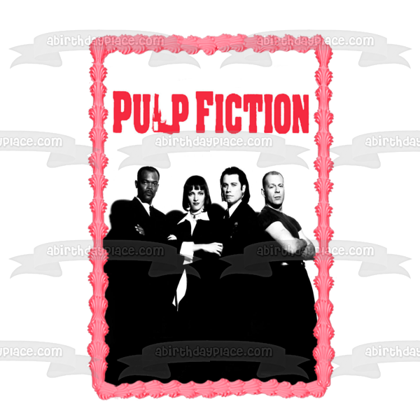 Pulp Fiction Jules Mia Wallace Vincent Butch Black and White Edible Cake Topper Image ABPID27148